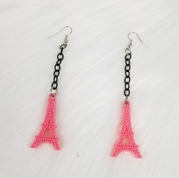 Pink Eiffel Tower Dangle Earrings - Picture 5 of 6
